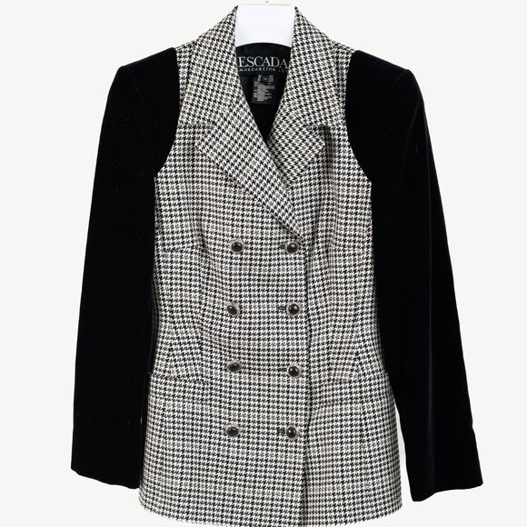 Escada Vintage Black White Houndstooth Double Breasted Velvet Blazer - Picture 1 of 10